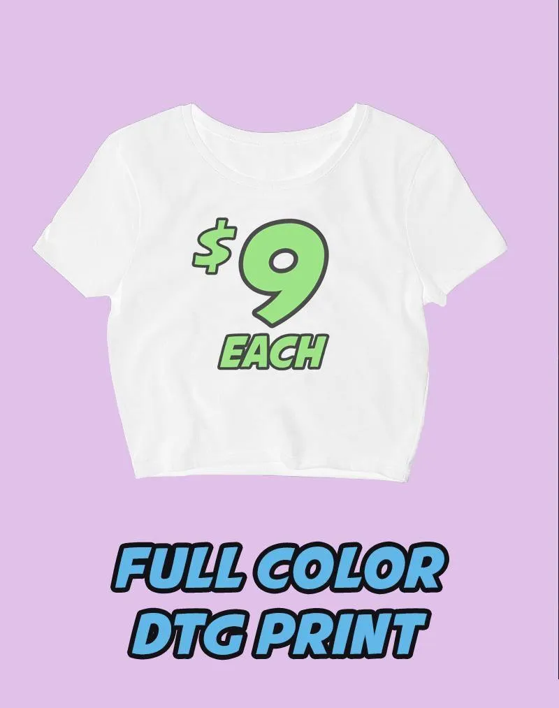 100 White Crop Top Tees - Full Color DTG Print (Women's)