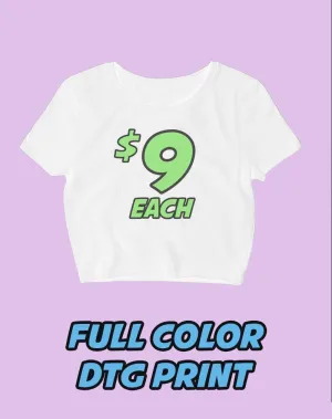 100 White Crop Top Tees - Full Color DTG Print (Women's)