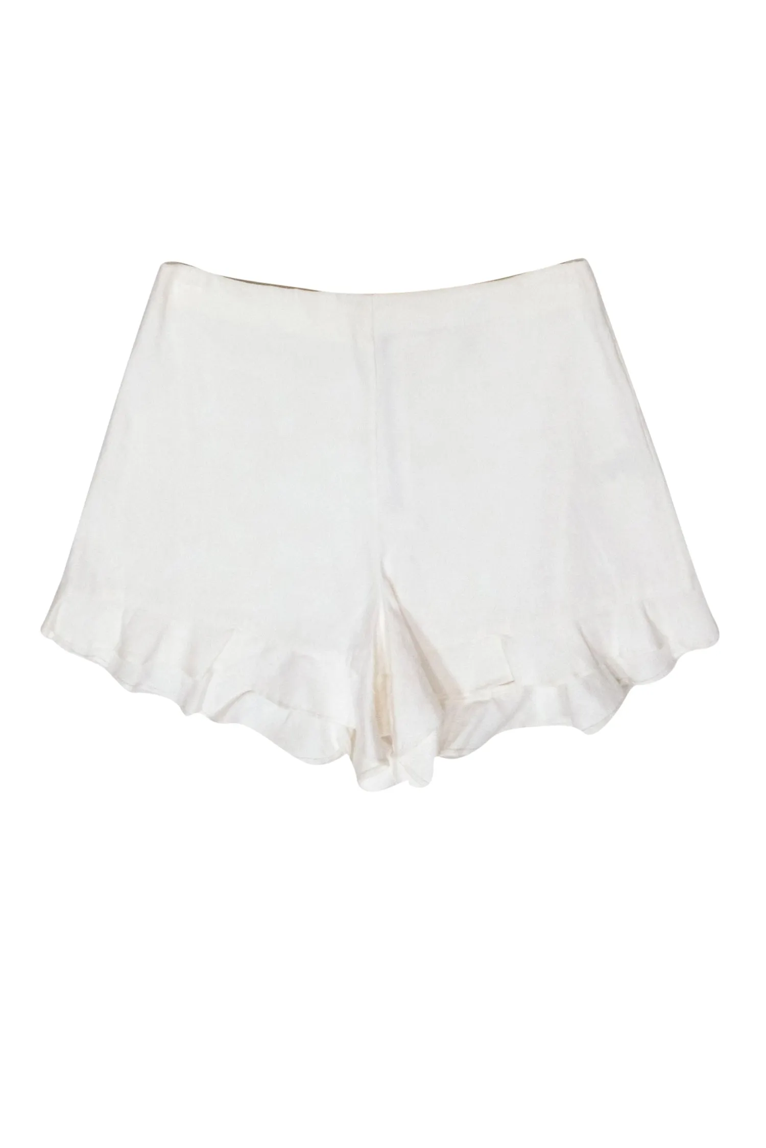 Alice & Olivia - White Linen High Waisted Ruffle Hem Shorts Sz 0