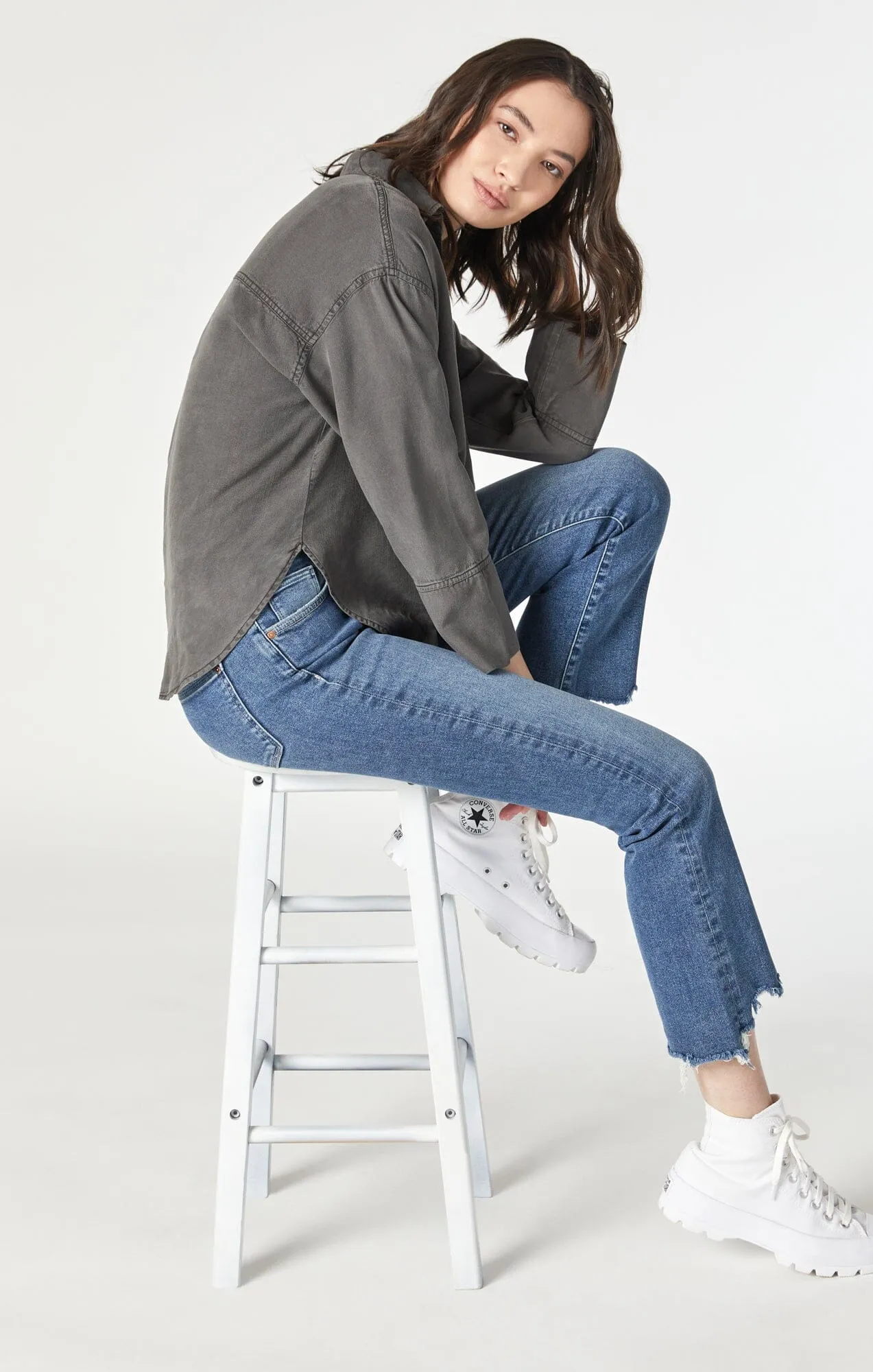 Anika Cropped Flare Jean • Mid Flex Blue