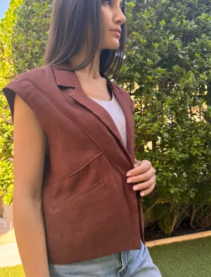 Asymmetric Cropped Vest- Brown