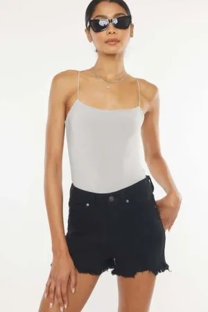 Black High Rise Black Denim Shorts
