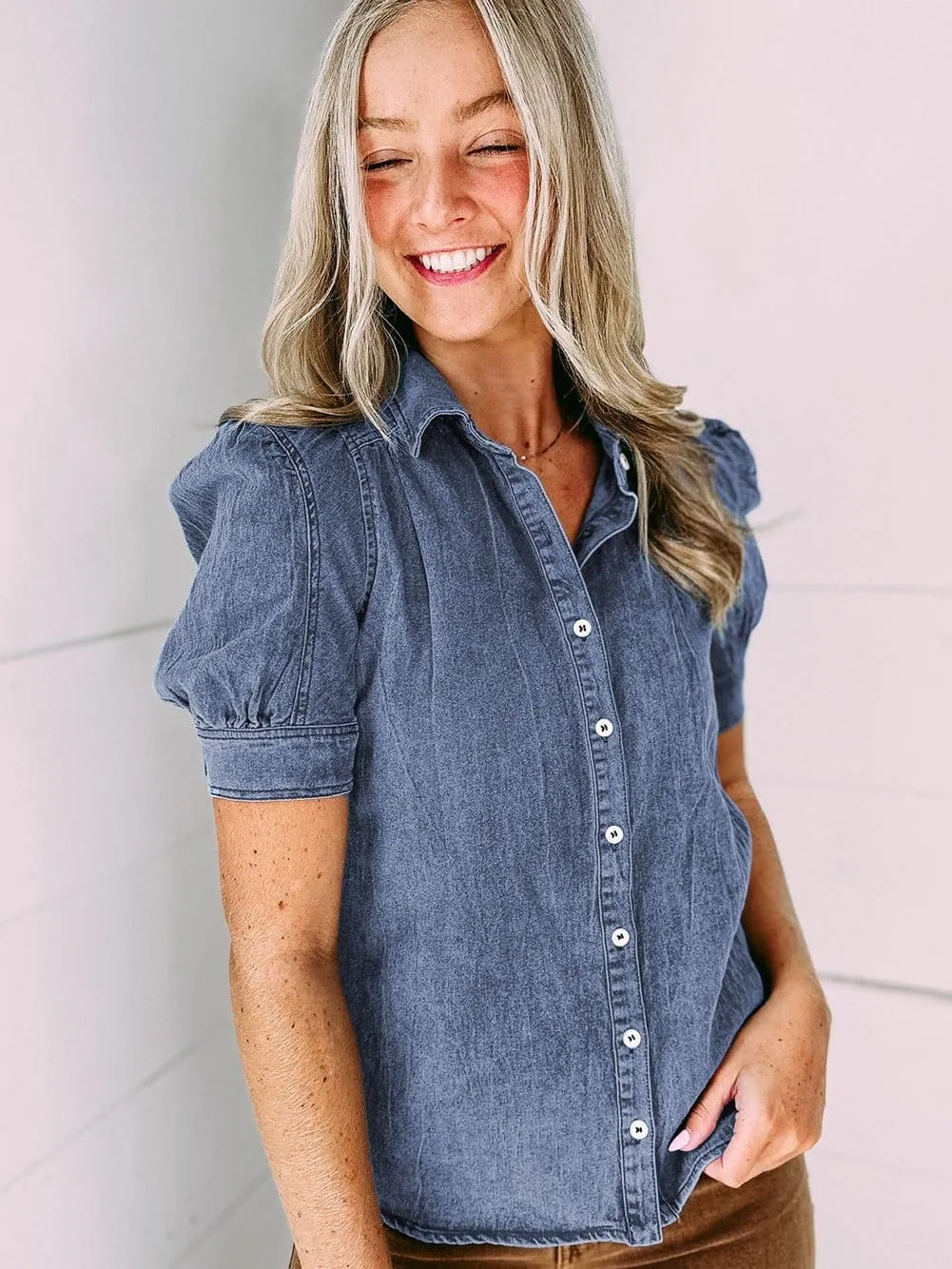 Blue Denim Puff Sleeve Shirt