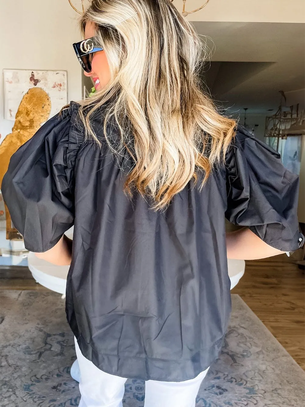 Boho Black Puff Sleeve Shirt