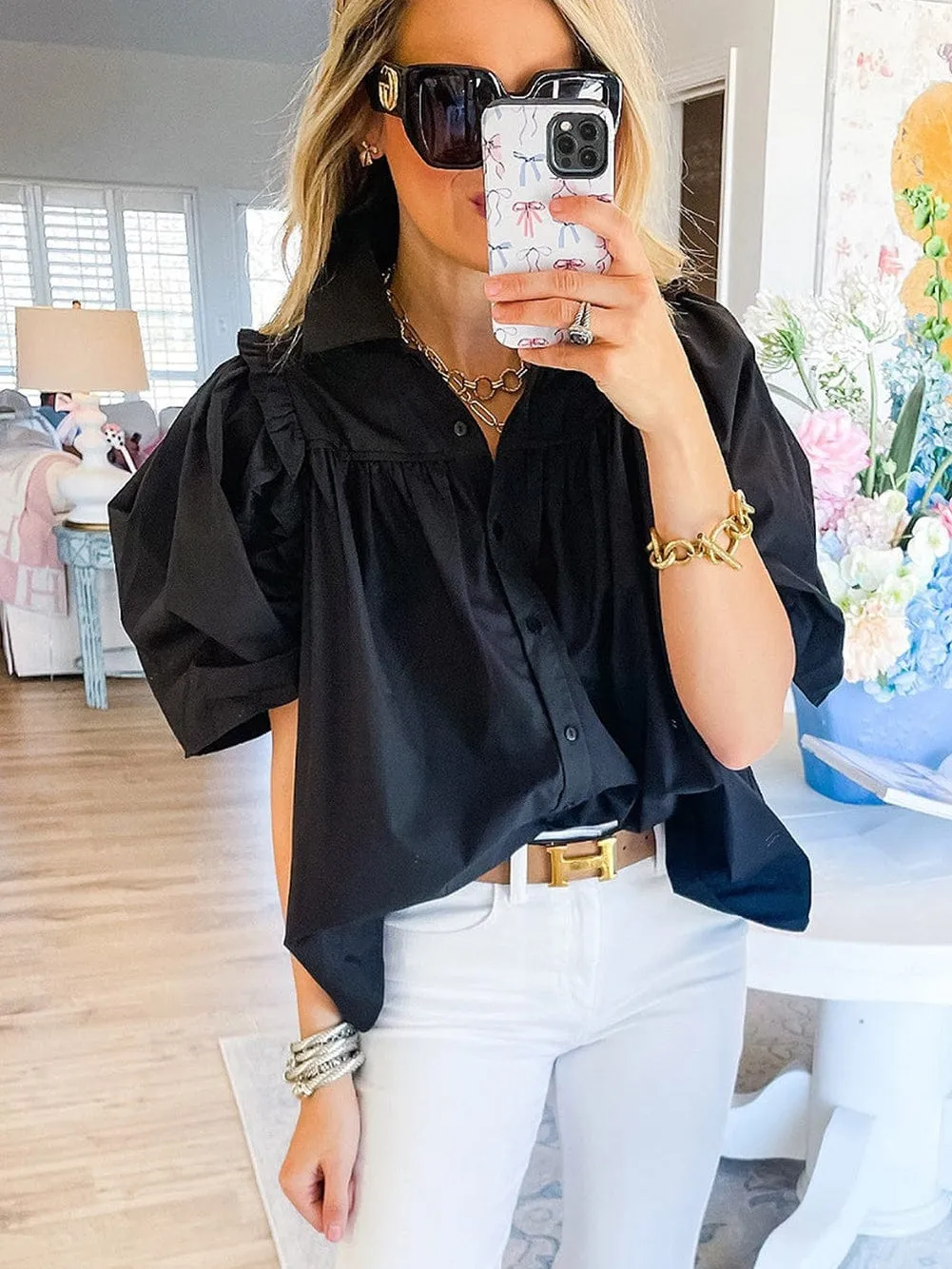 Boho Black Puff Sleeve Shirt