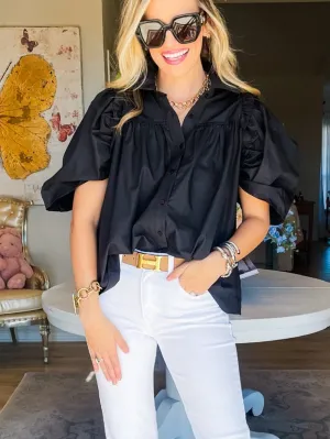 Boho Black Puff Sleeve Shirt