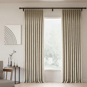 Burlywood Birch | Lille Linen Blackout Curtains Natural Modern Custom Drapes | Pleated