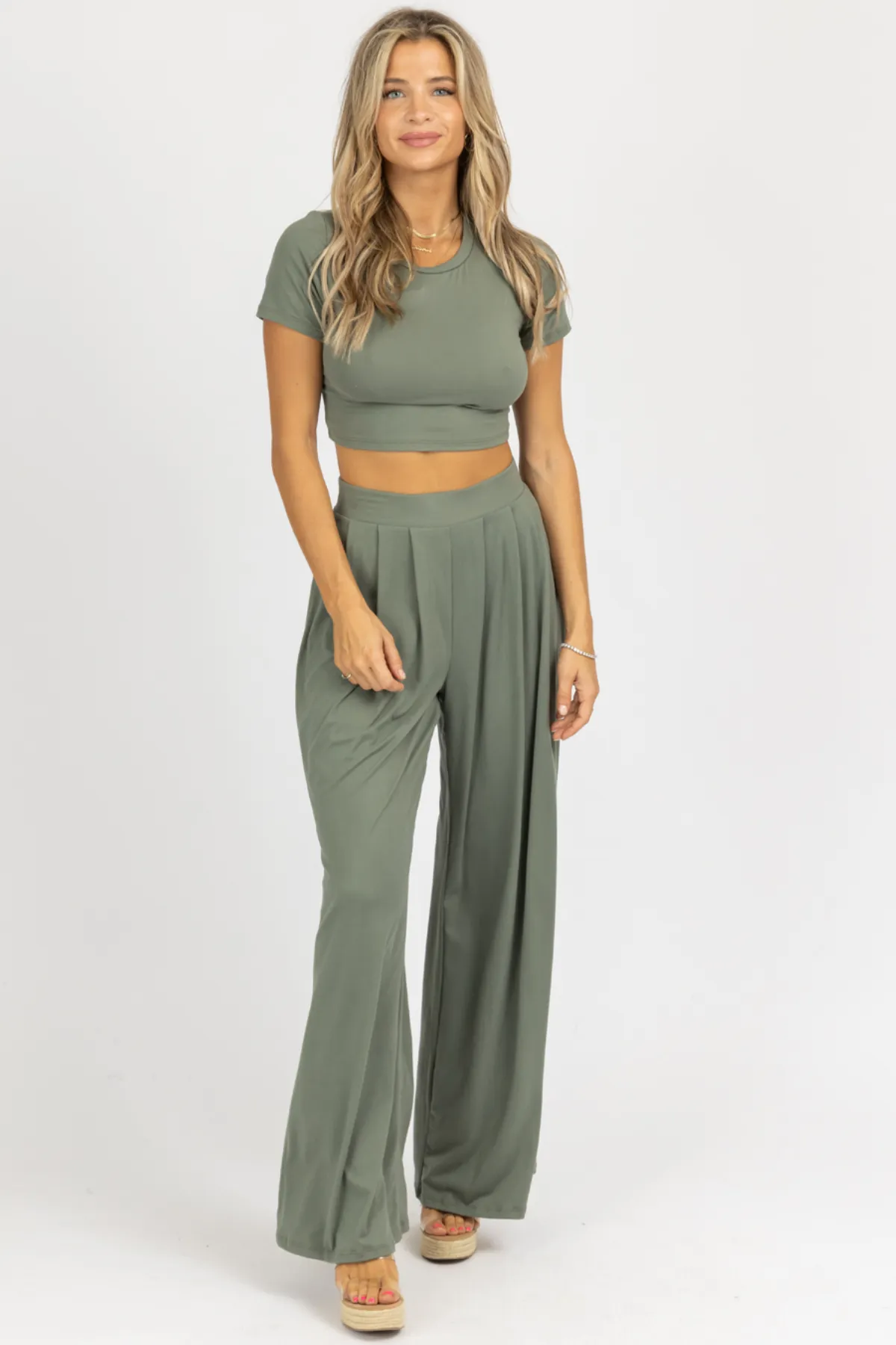 BUTTER SOFT OLIVE PALAZZO PANT SET *BACK IN STOCK*