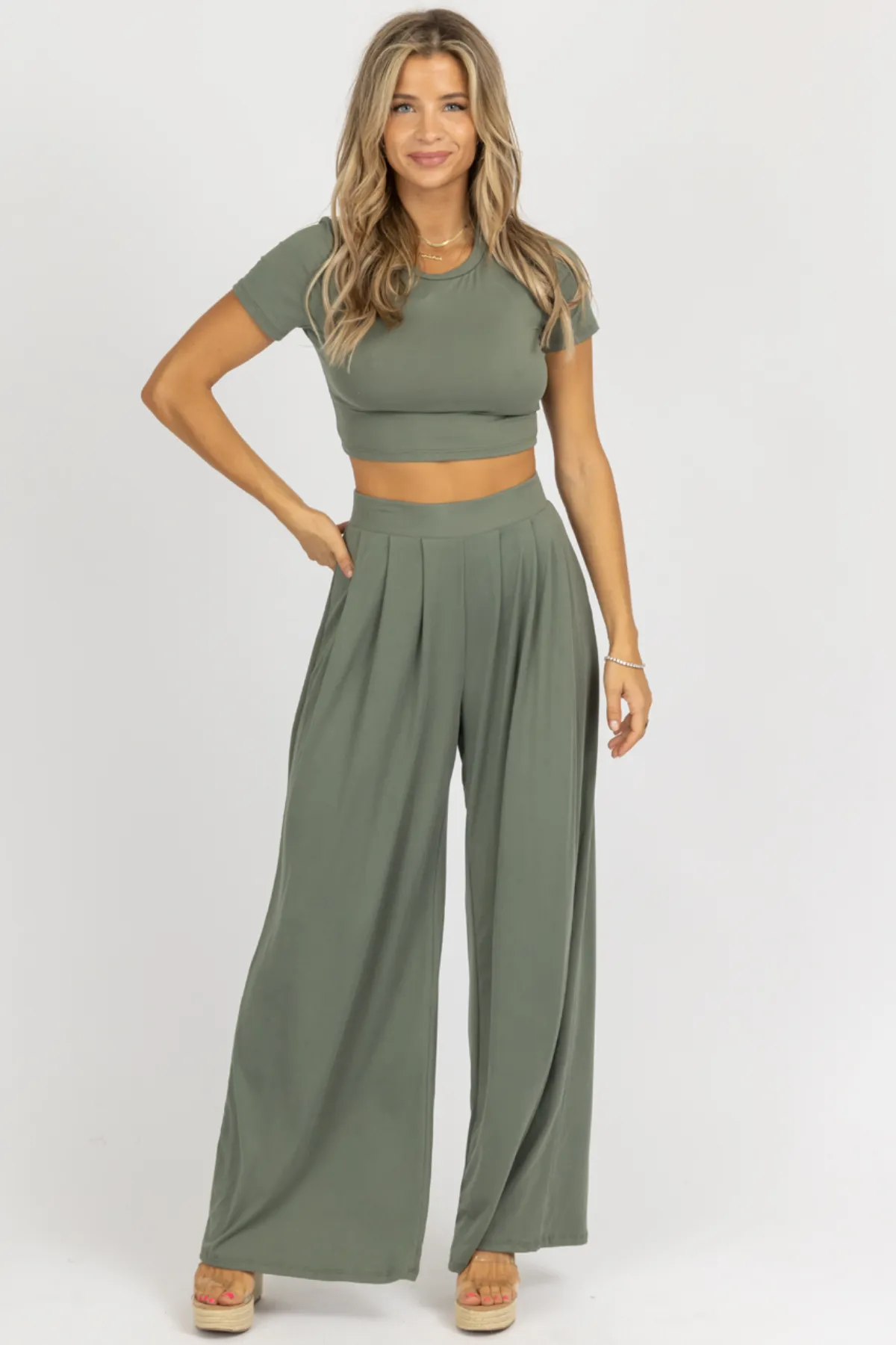 BUTTER SOFT OLIVE PALAZZO PANT SET *BACK IN STOCK*