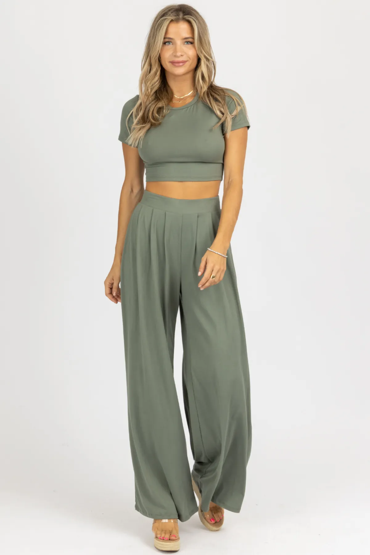 BUTTER SOFT OLIVE PALAZZO PANT SET *BACK IN STOCK*