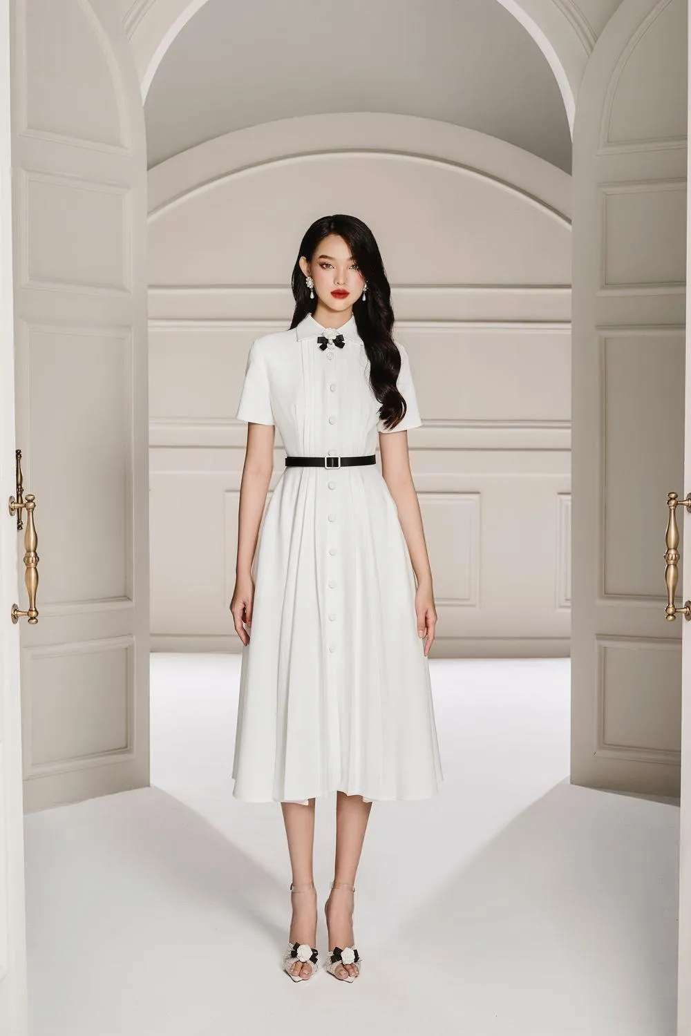 Cookie A-line Pleated Cotton Silk Midi Dress