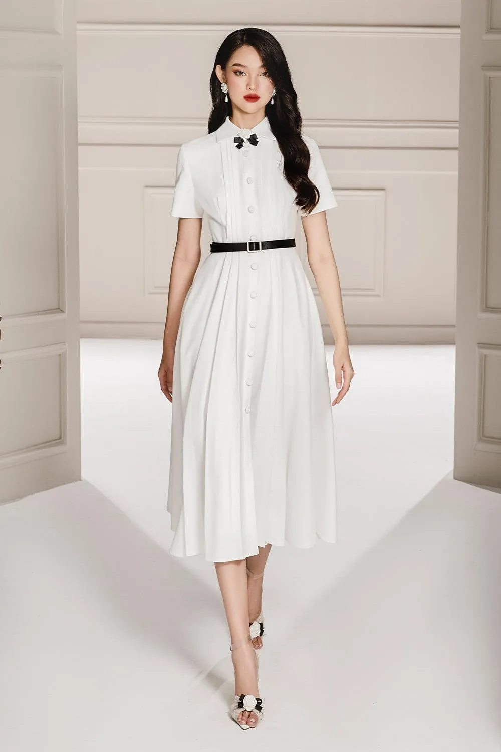 Cookie A-line Pleated Cotton Silk Midi Dress
