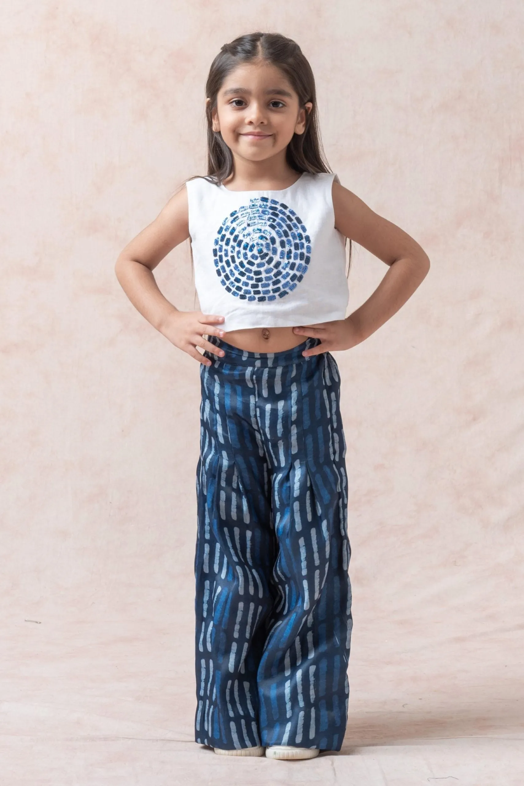 Crop top with pleated palazzo pants