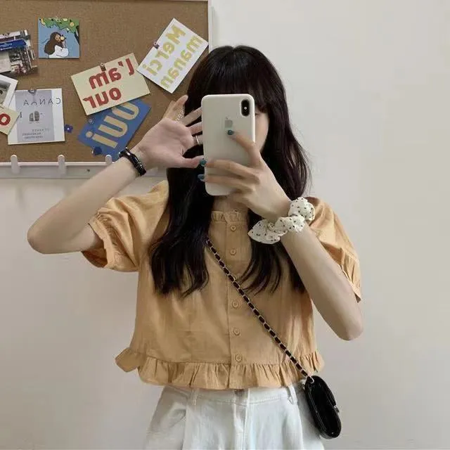 Cute Ruffle Button Up Blouse Shirt