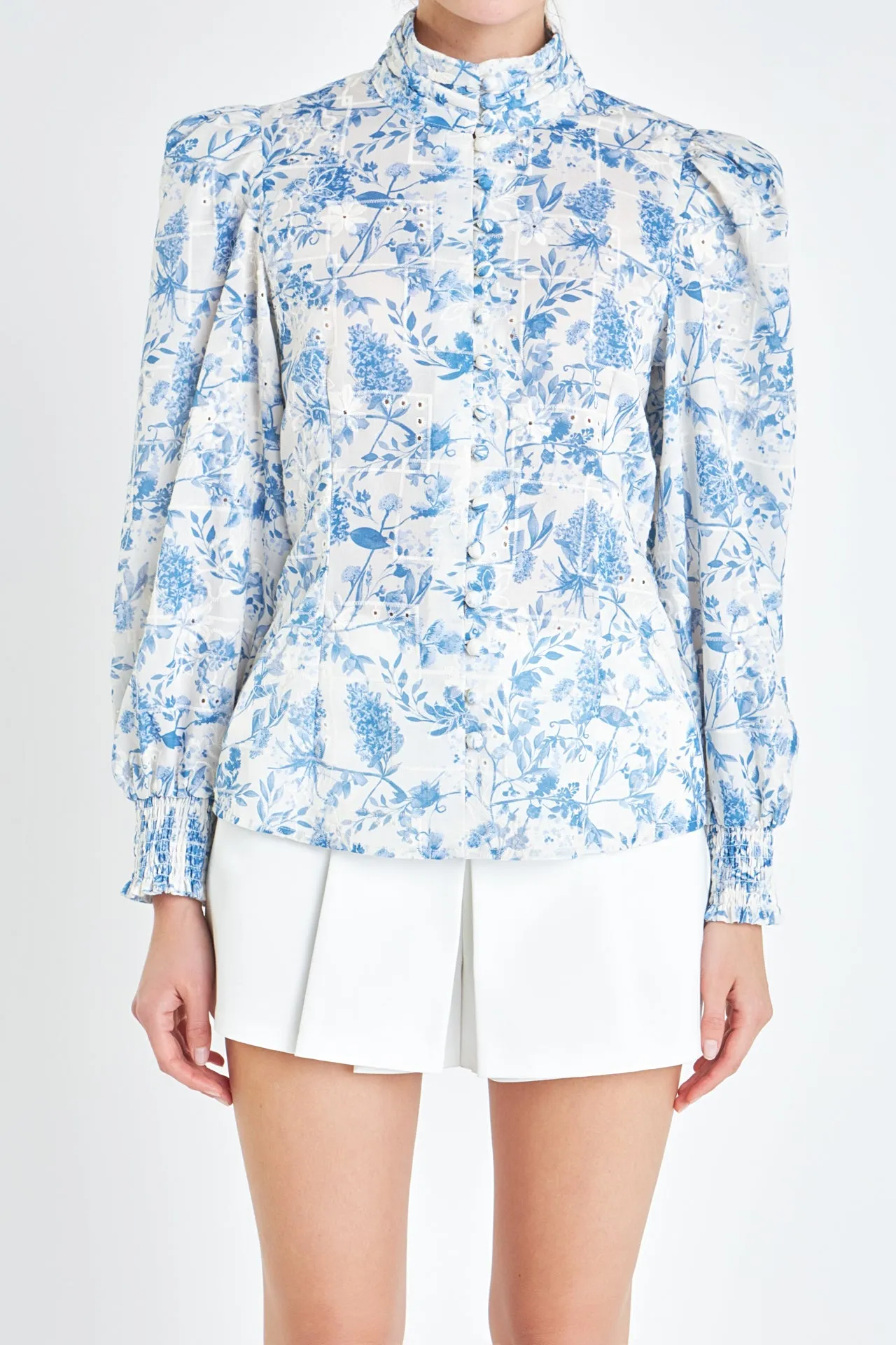 Digital Print Button Down Blouse