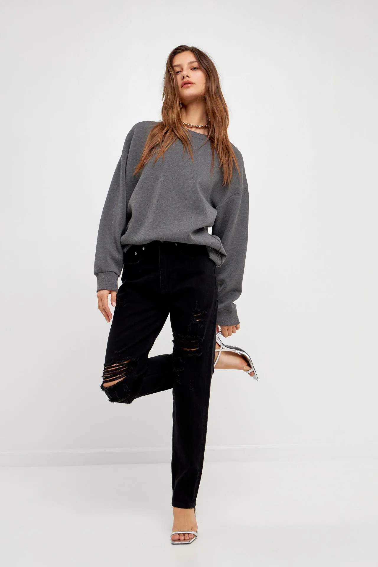 Distressed Straight Leg Jeans
