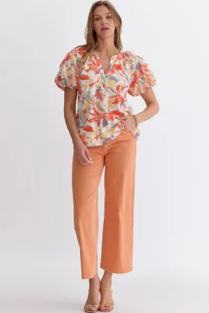 Entro Peaches And Cream Floral Print Bubble Sleeve Blouse