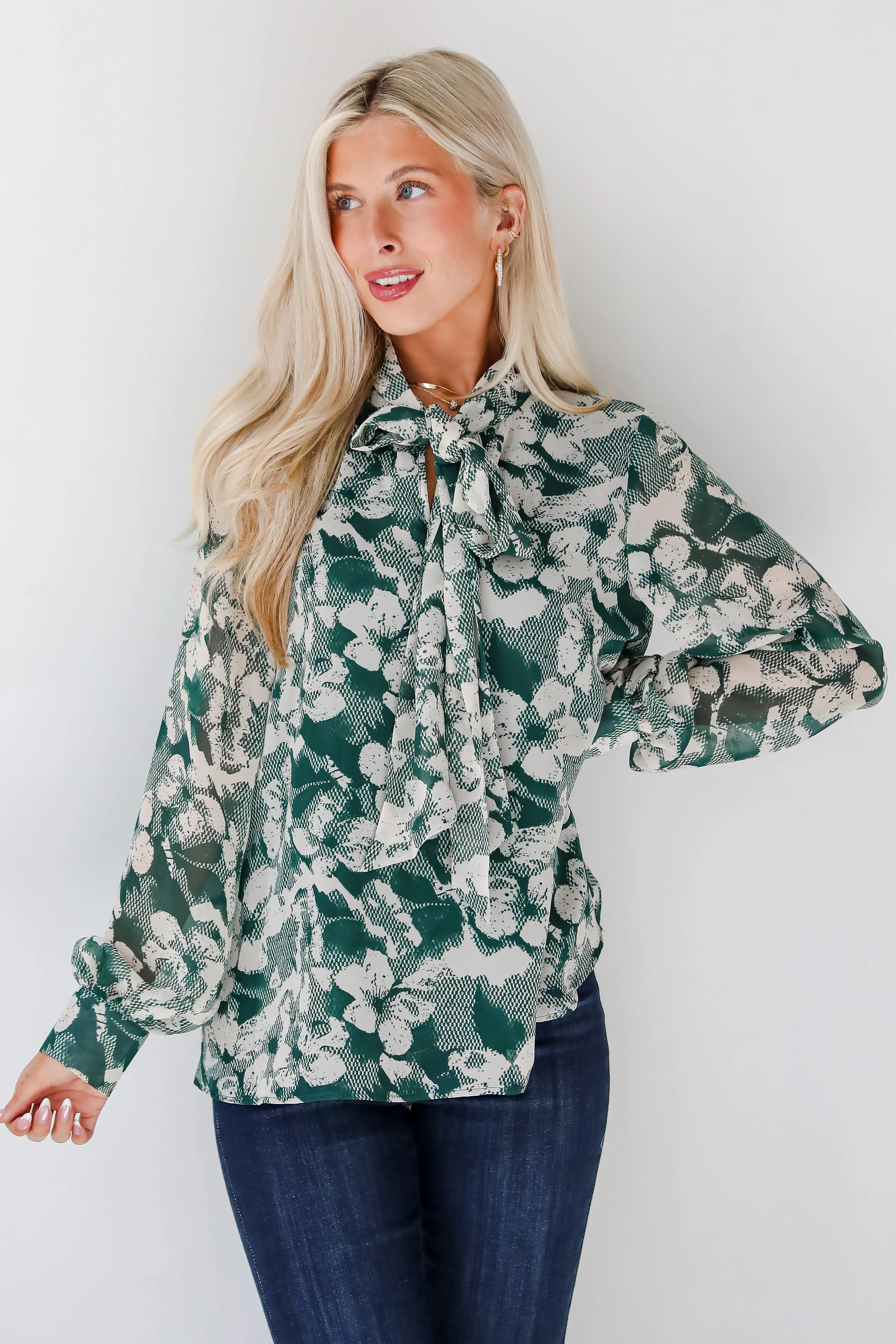 FINAL SALE - Convincing Choice Hunter Green Floral Blouse