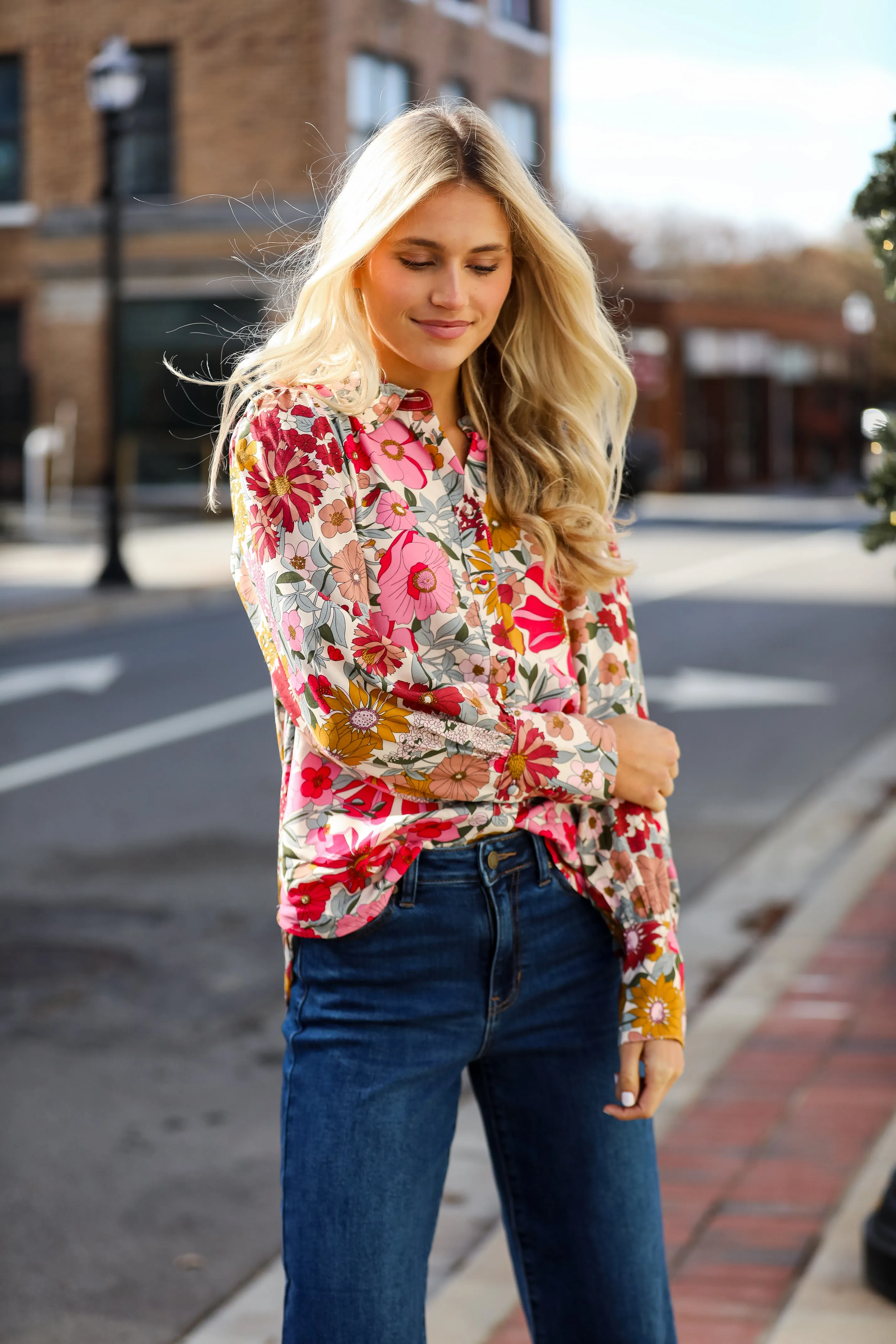 FINAL SALE - Darling Fantasy Pink Floral Button-Up Blouse
