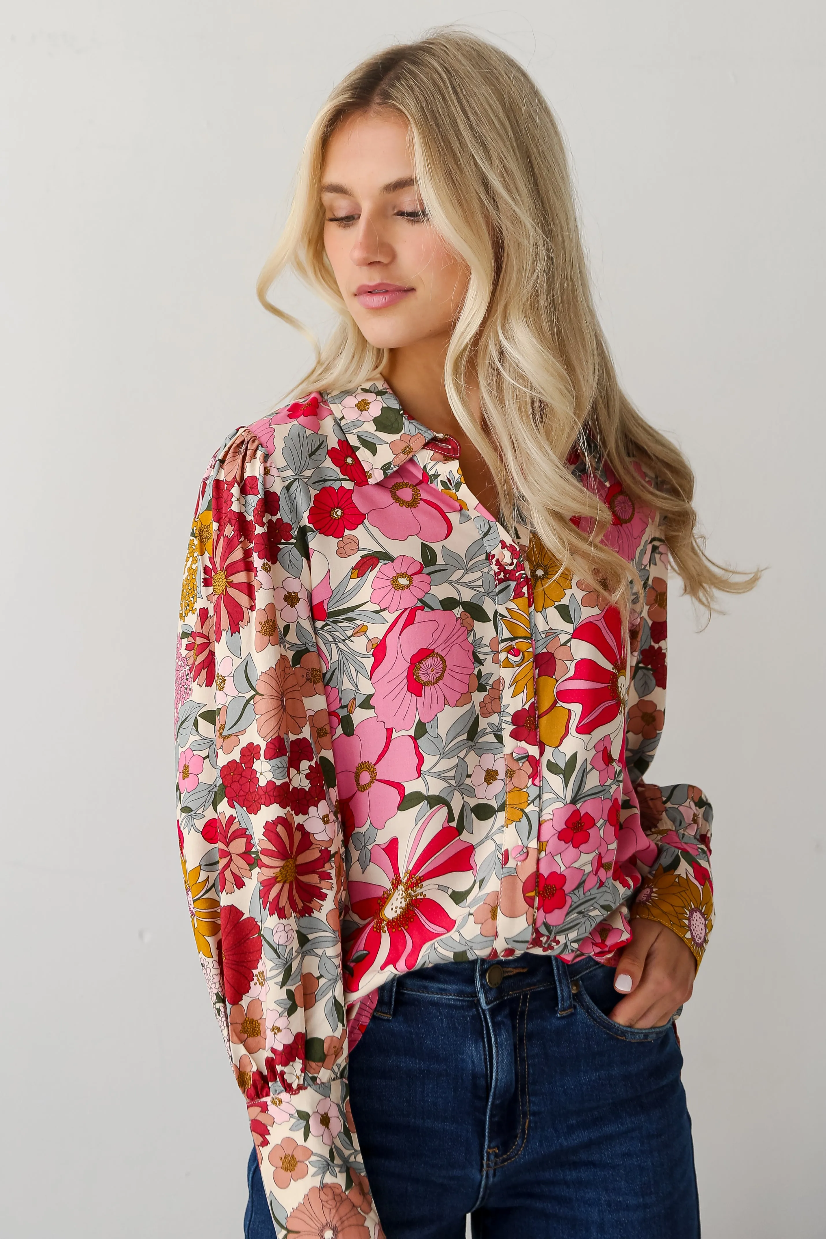 FINAL SALE - Darling Fantasy Pink Floral Button-Up Blouse