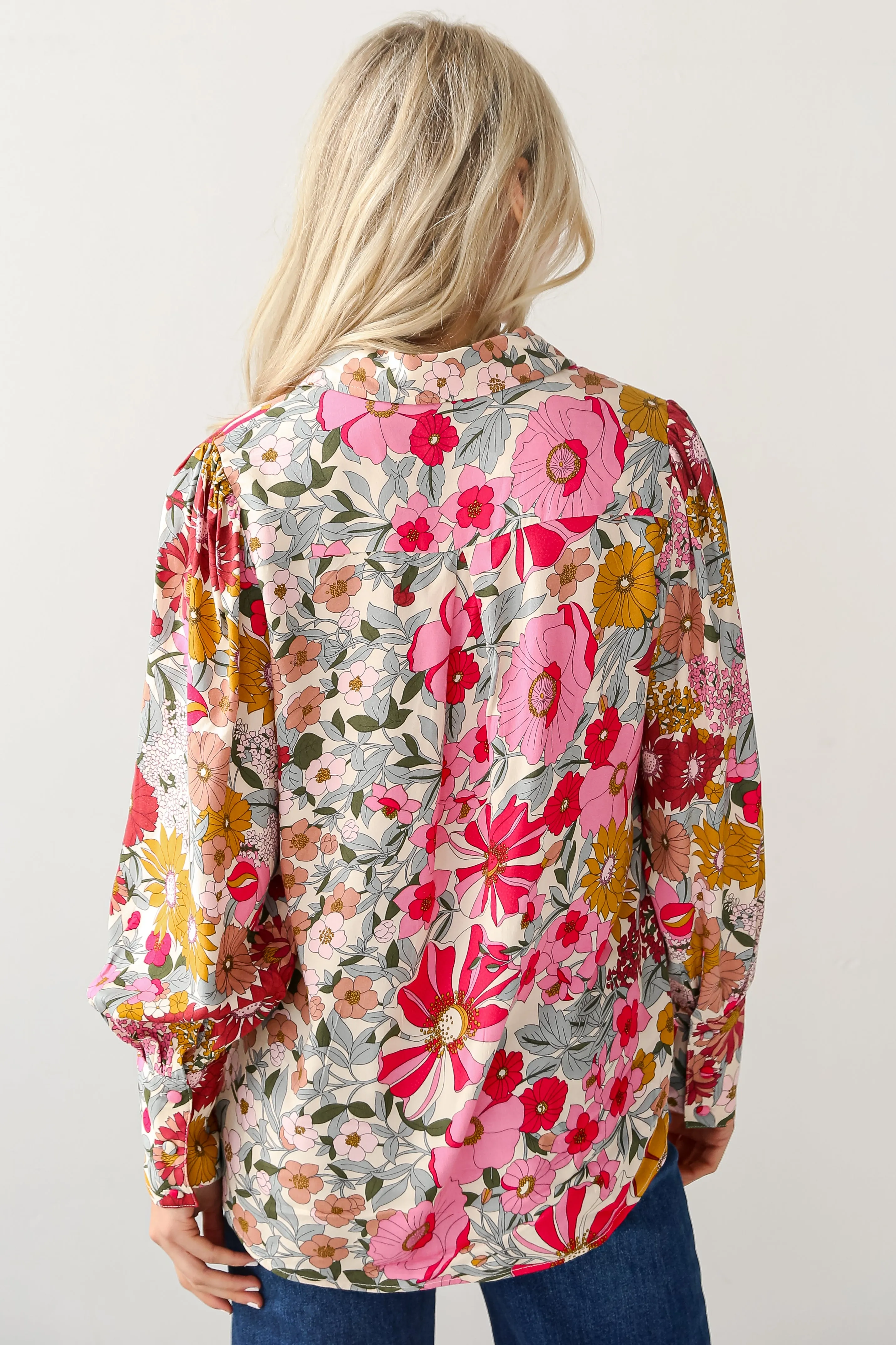 FINAL SALE - Darling Fantasy Pink Floral Button-Up Blouse