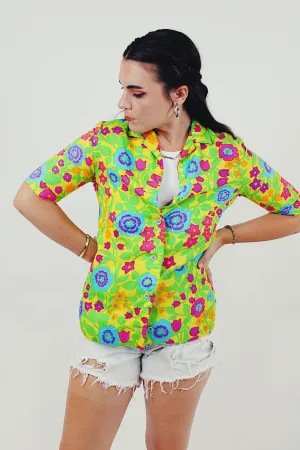 Floral Printed Short Sleeve Button Up Blouse