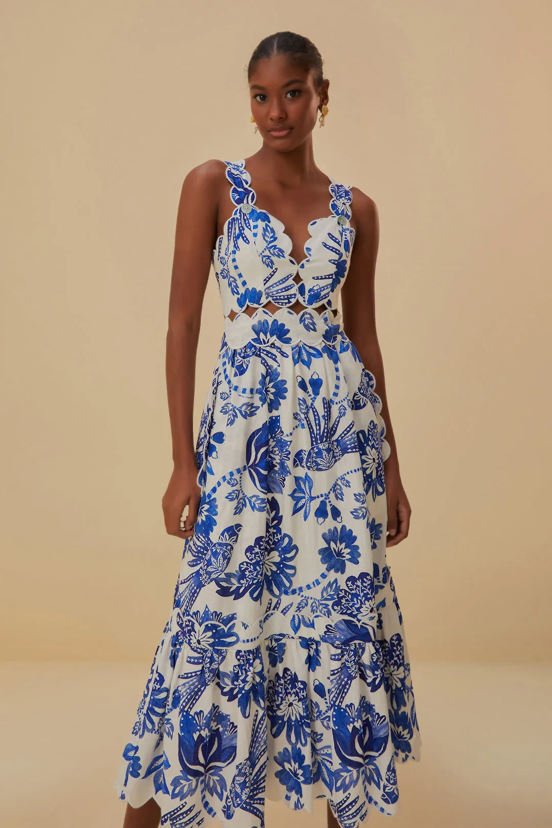 Flowerful Birds Sleeveless Midi Dress
