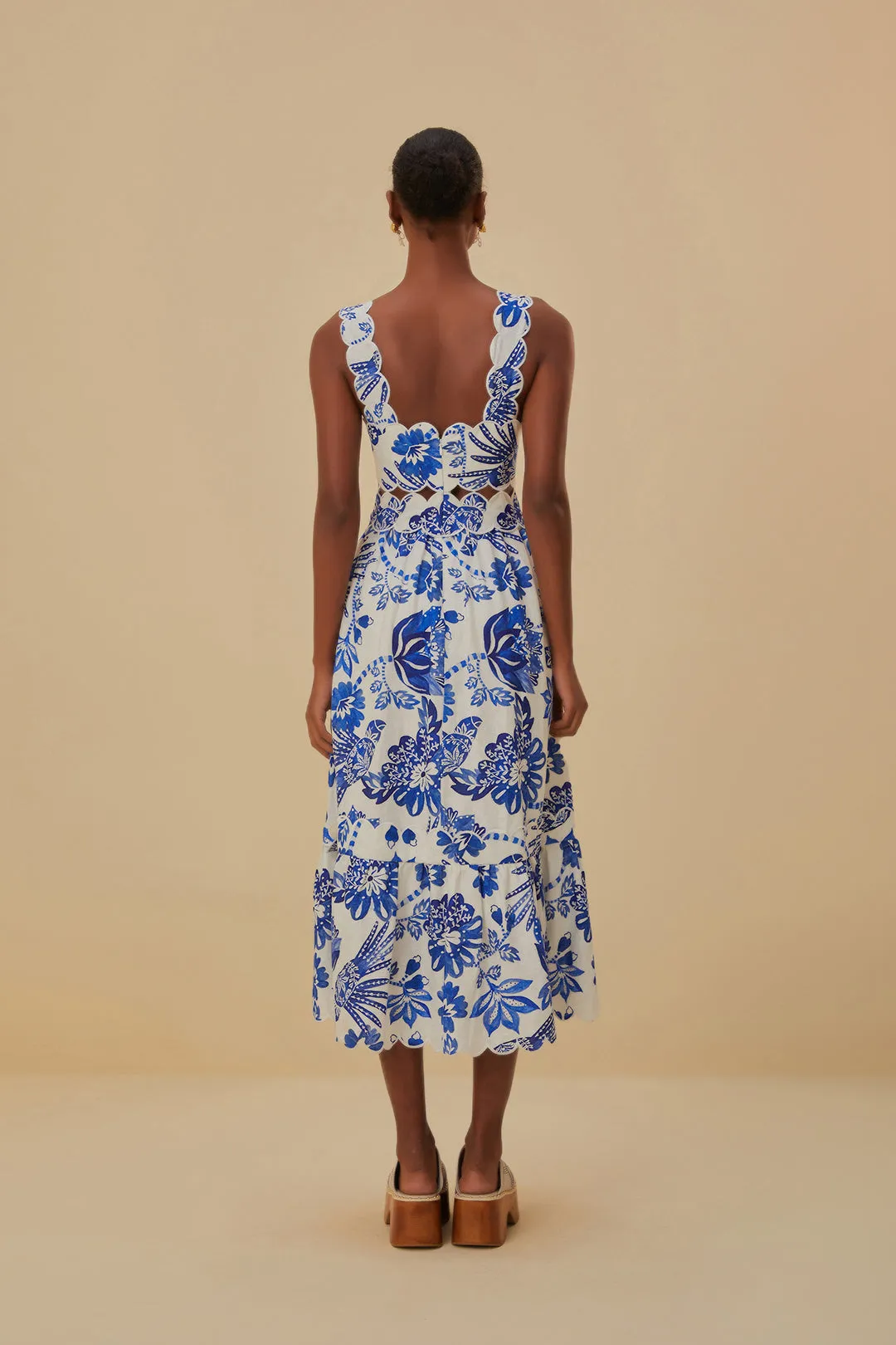 Flowerful Birds Sleeveless Midi Dress