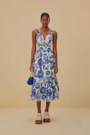 Flowerful Birds Sleeveless Midi Dress