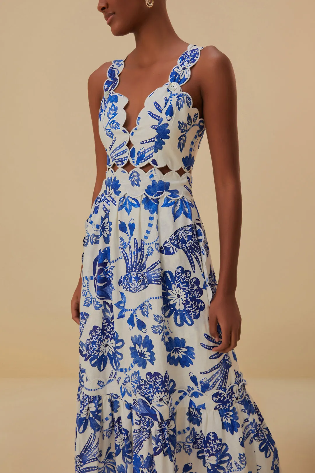 Flowerful Birds Sleeveless Midi Dress