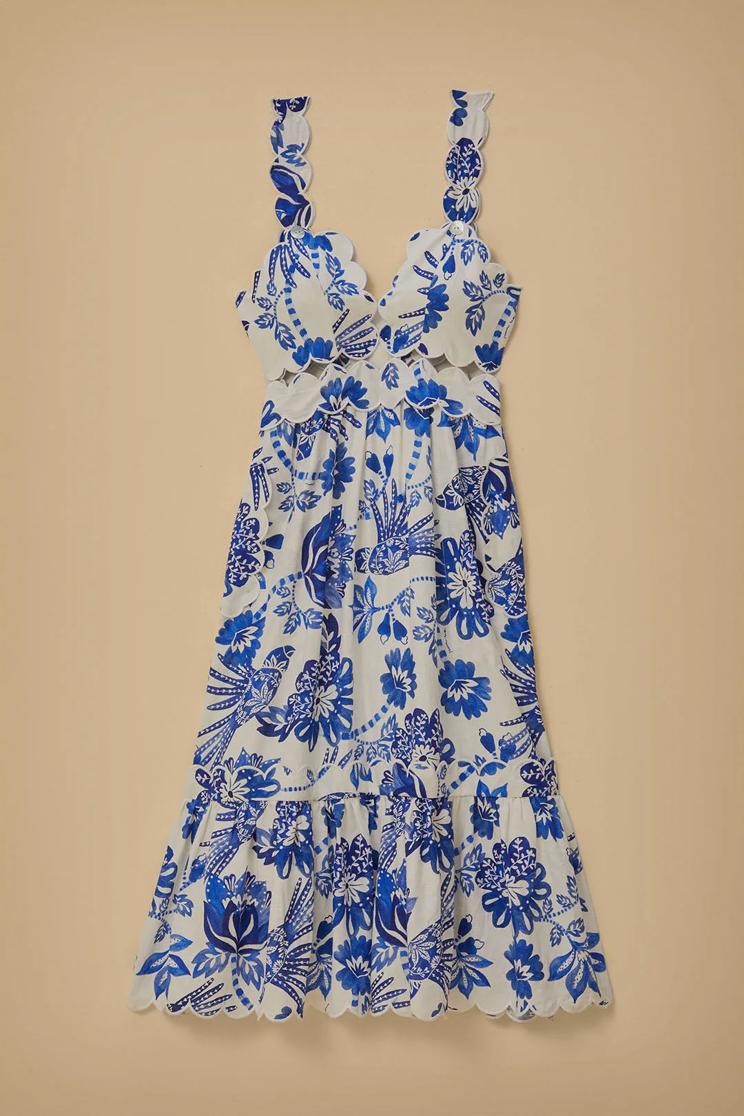 Flowerful Birds Sleeveless Midi Dress