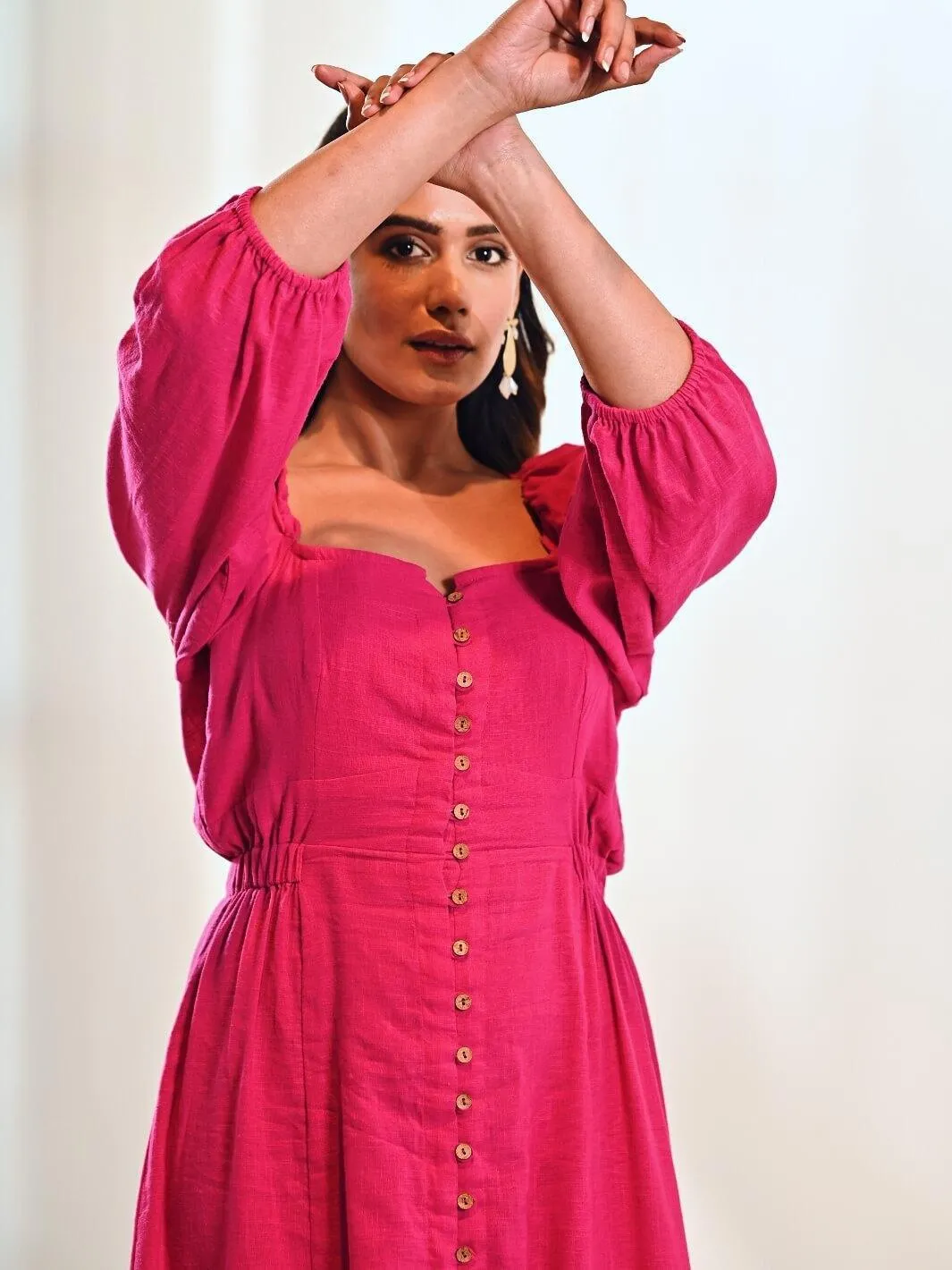 Fuchsia Cotton A line Long Dress