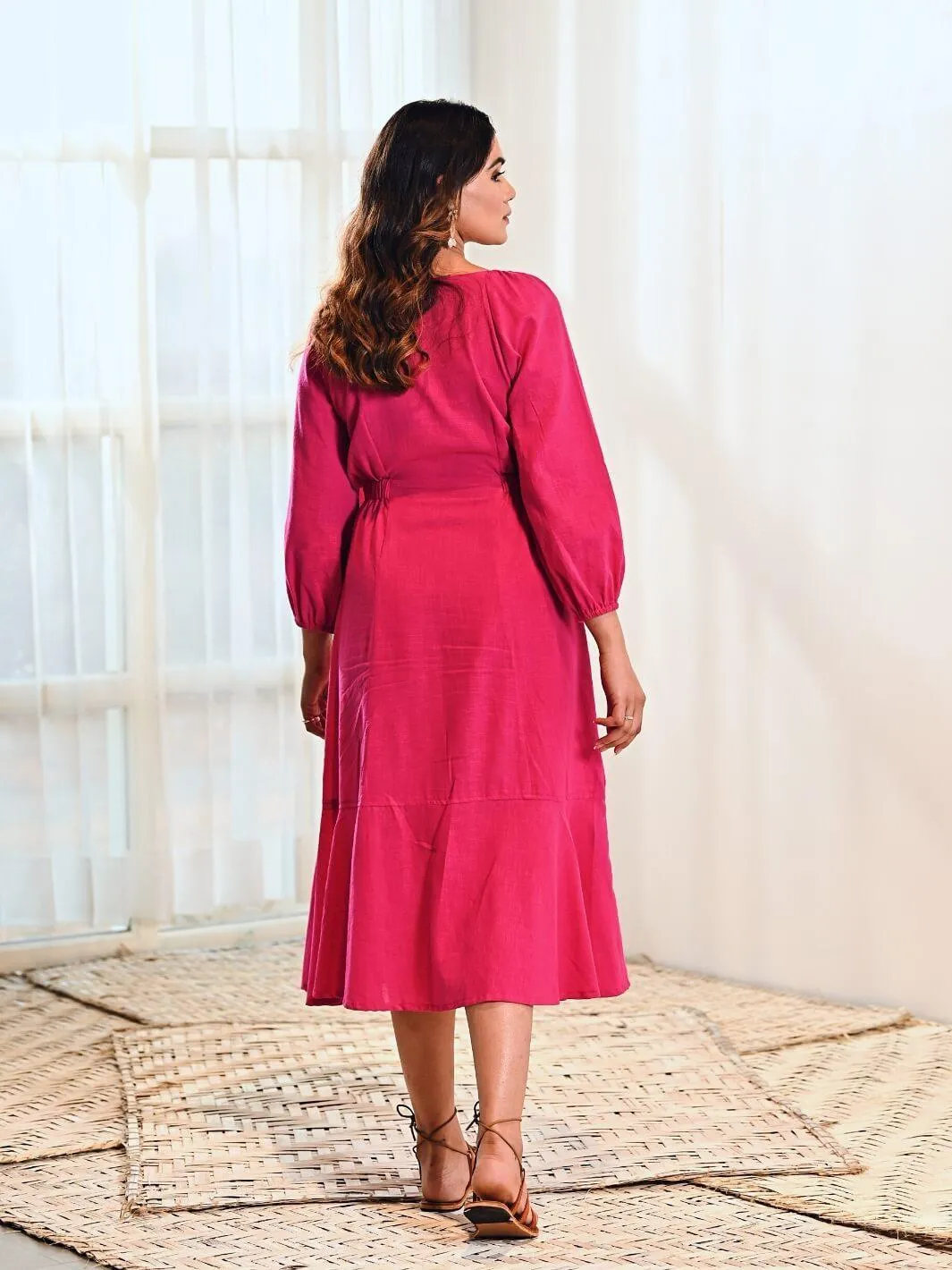 Fuchsia Cotton A line Long Dress