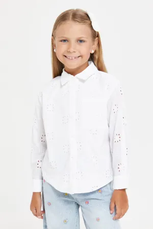 Girls White Embroidered Shirt
