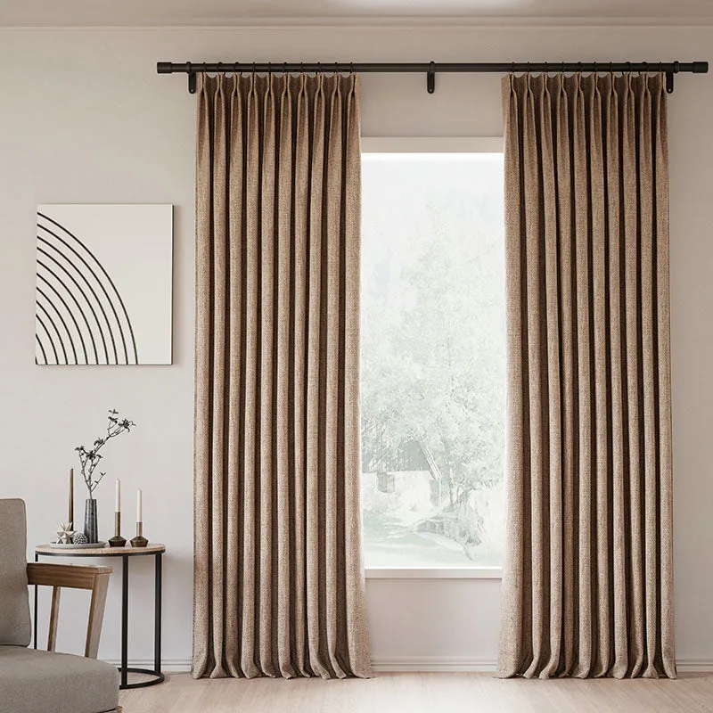 Grey Beige | Lille Linen Blackout Curtains Natural Modern Custom Drapes | Pleated
