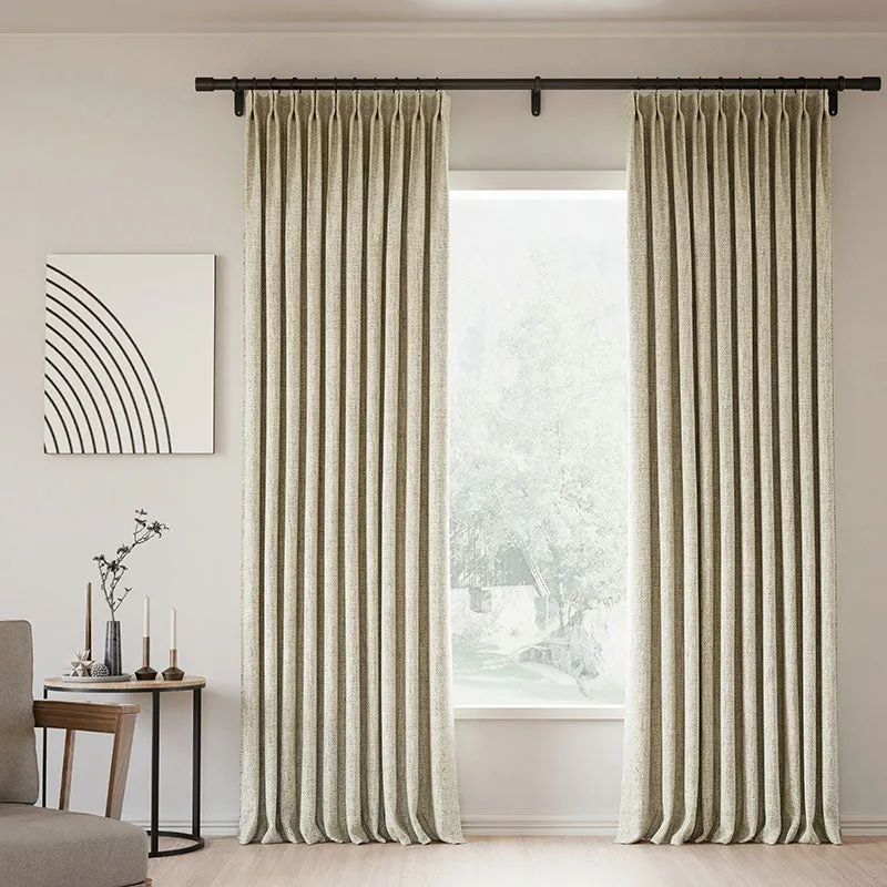 Grey Beige | Lille Linen Blackout Curtains Natural Modern Custom Drapes | Pleated