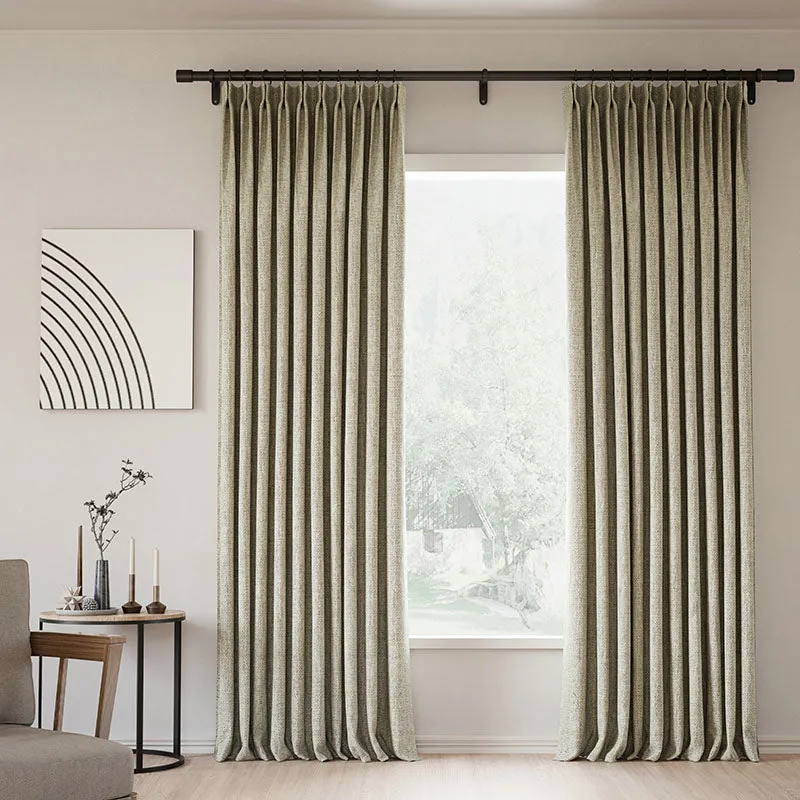Grey Beige | Lille Linen Blackout Curtains Natural Modern Custom Drapes | Pleated
