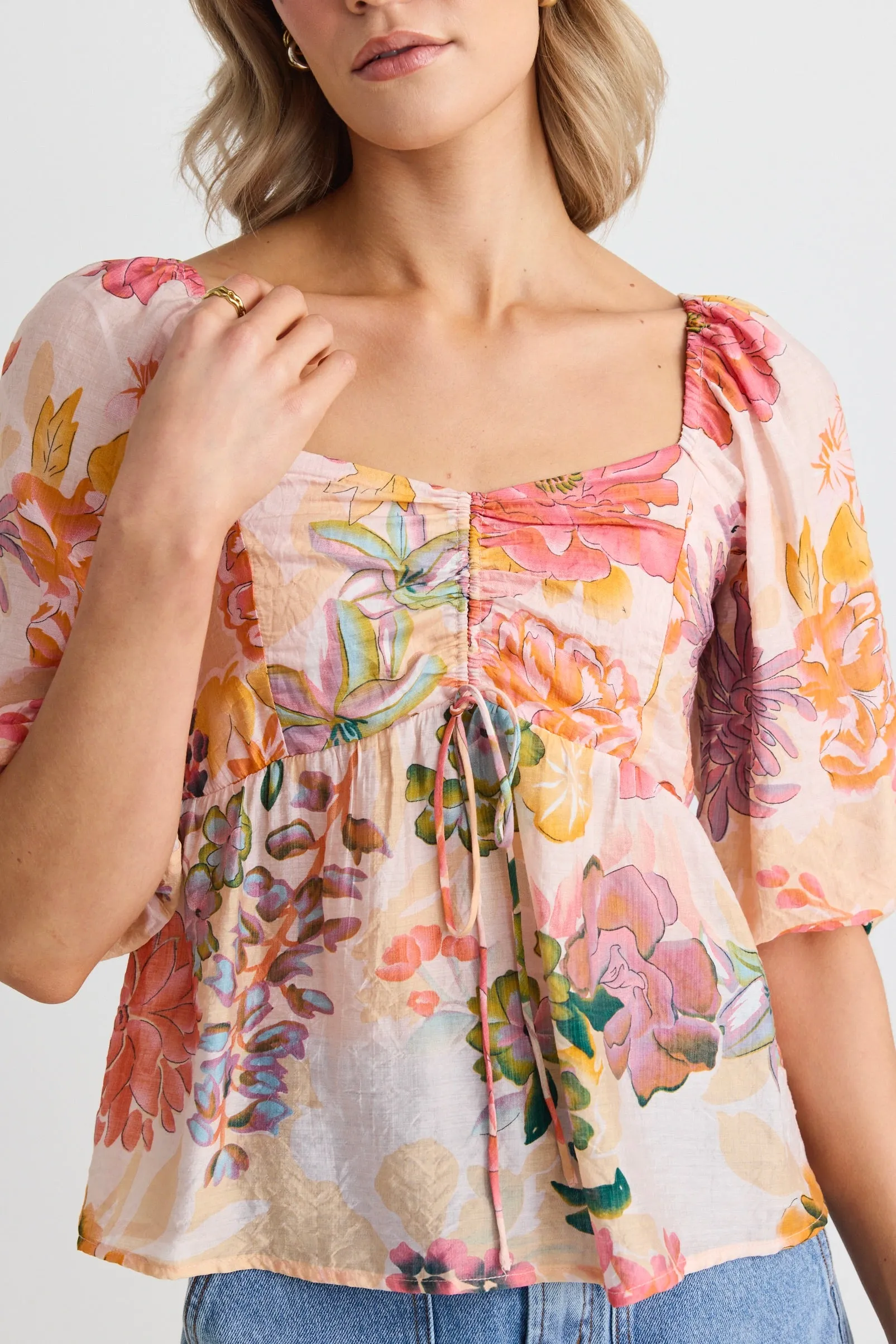 Healing Peach Floral Sweetheart SS Swing Top
