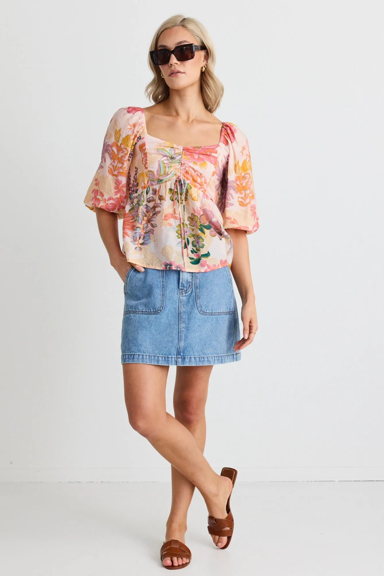 Healing Peach Floral Sweetheart SS Swing Top