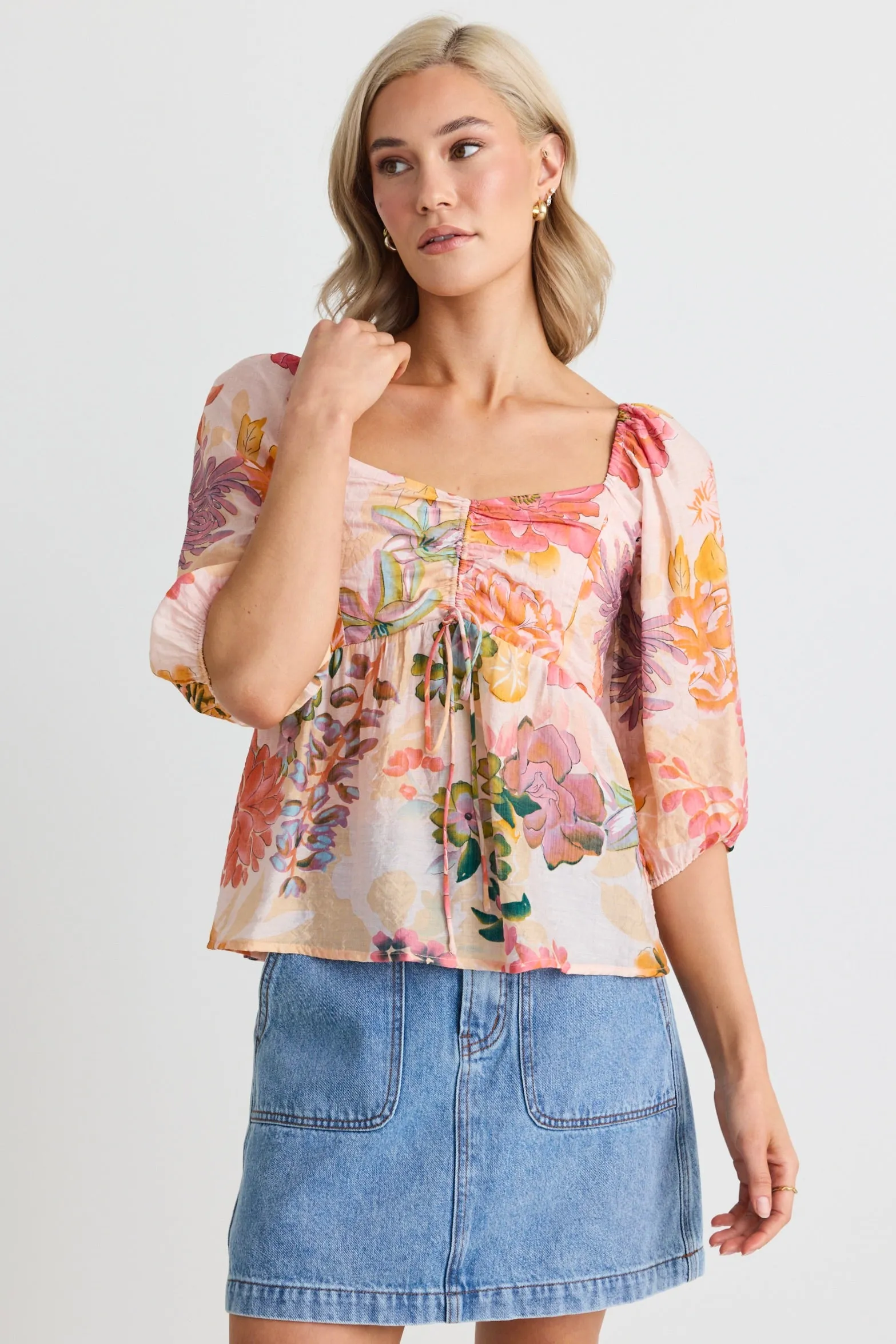 Healing Peach Floral Sweetheart SS Swing Top