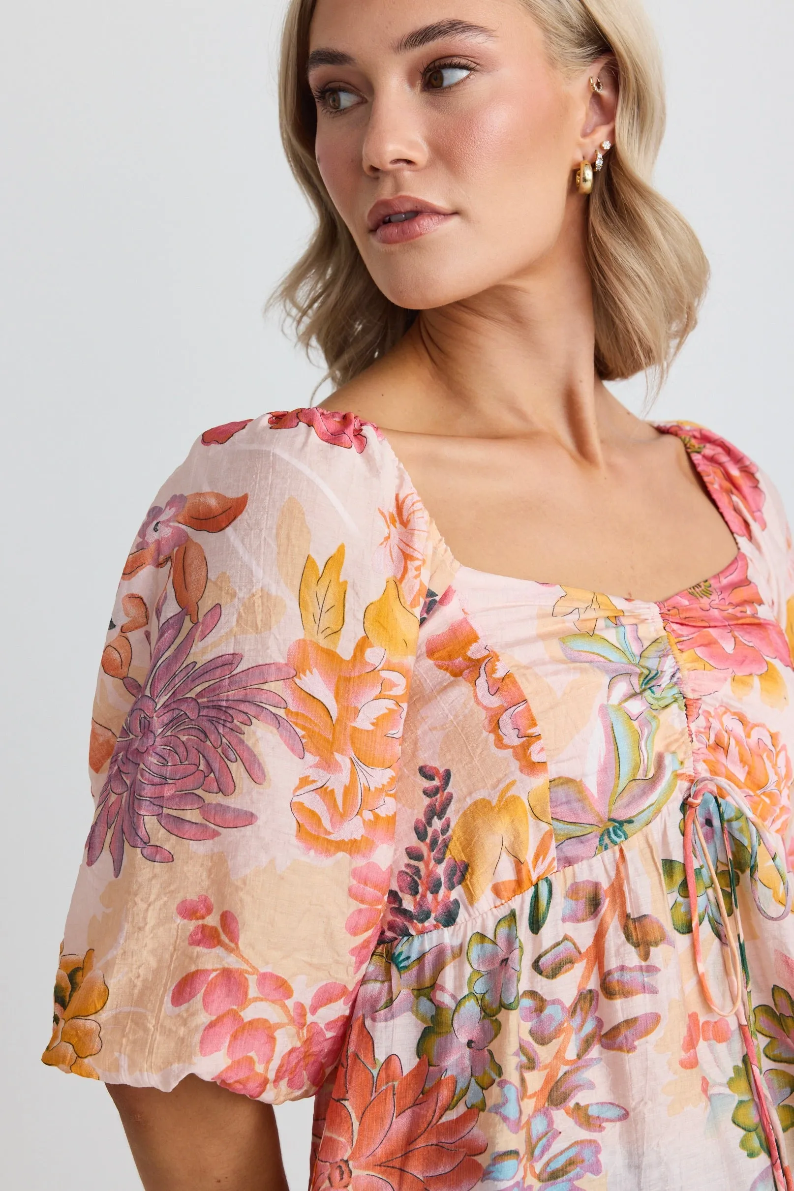 Healing Peach Floral Sweetheart SS Swing Top