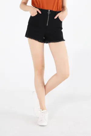High Waist Denim Shorts With Exposed Zipper Detail
