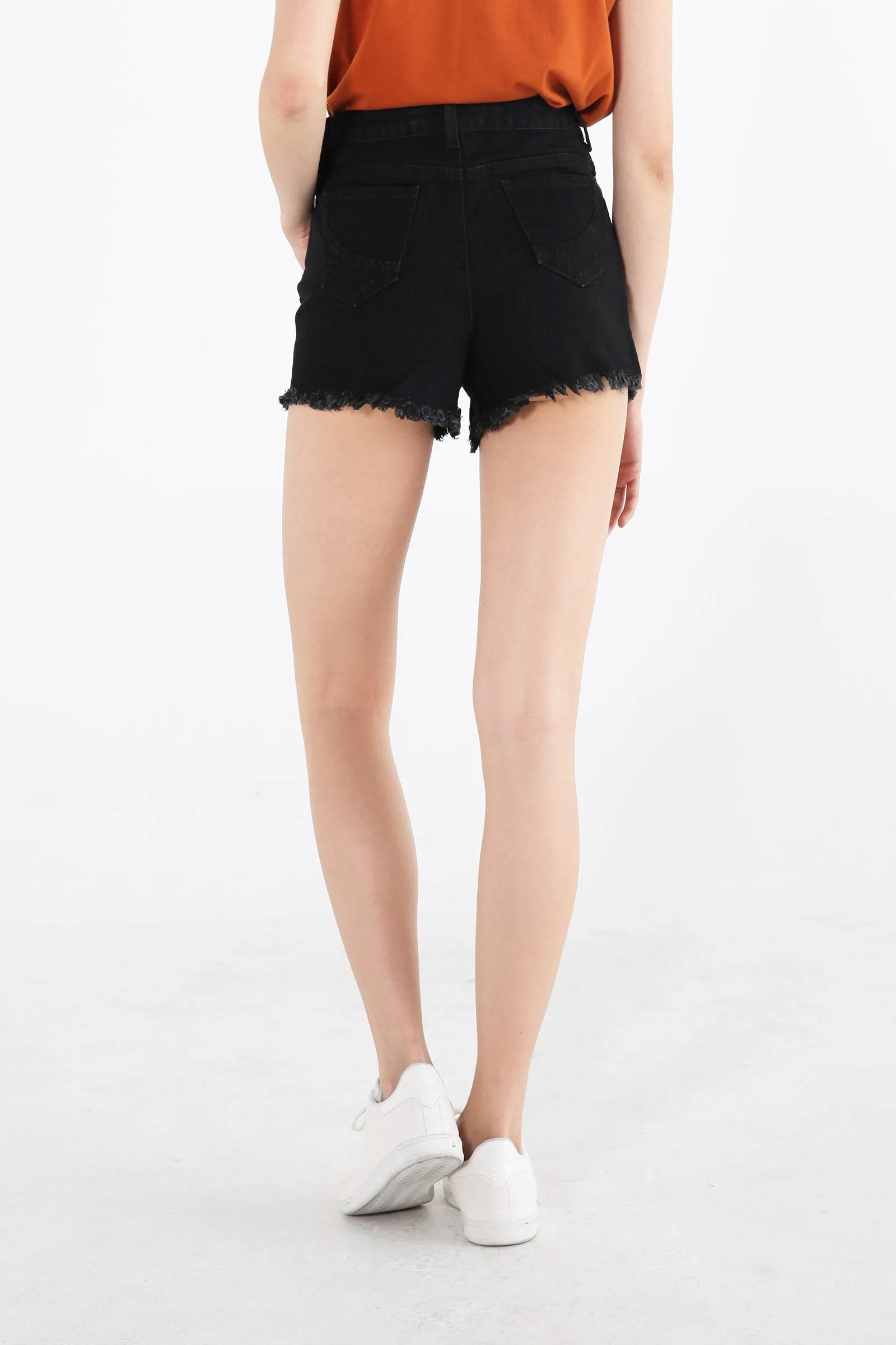 High Waist Denim Shorts With Exposed Zipper Detail