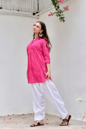 Hot Pink Ikkat Pathani Kurta