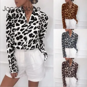 JOCOO JOLEE Chiffon Long Sleeve Button Down Print Blouse Top