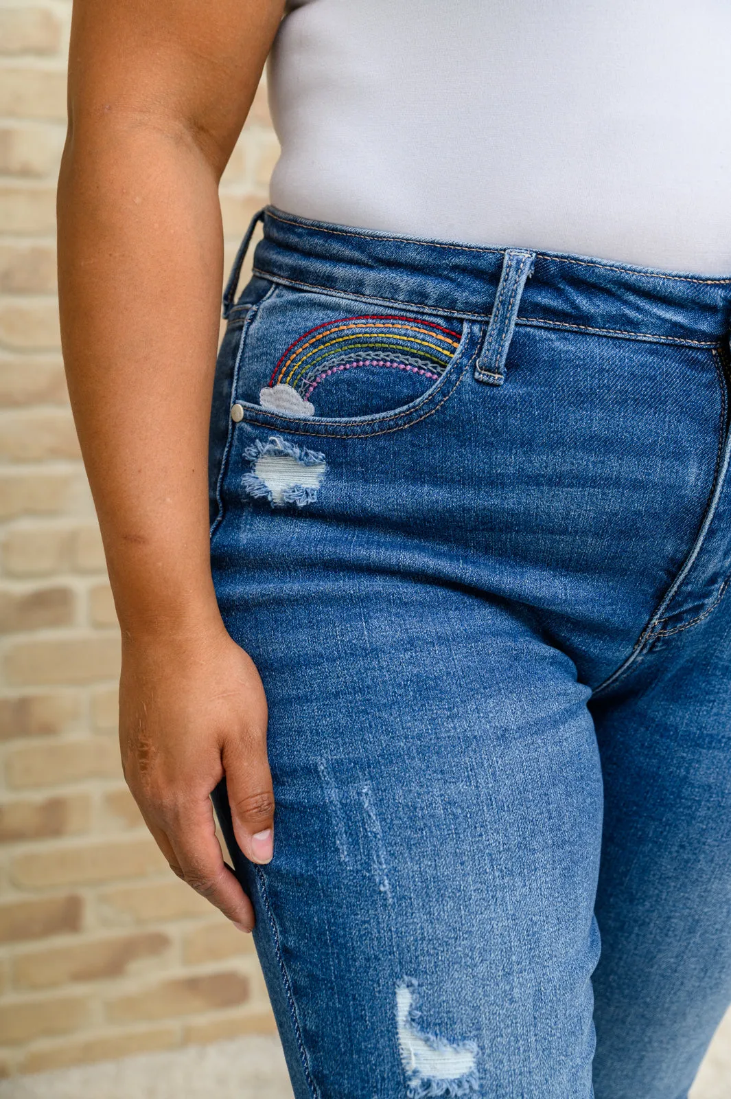 Judy Blue High Rise Rainbow Embroidered Straight Leg Jeans