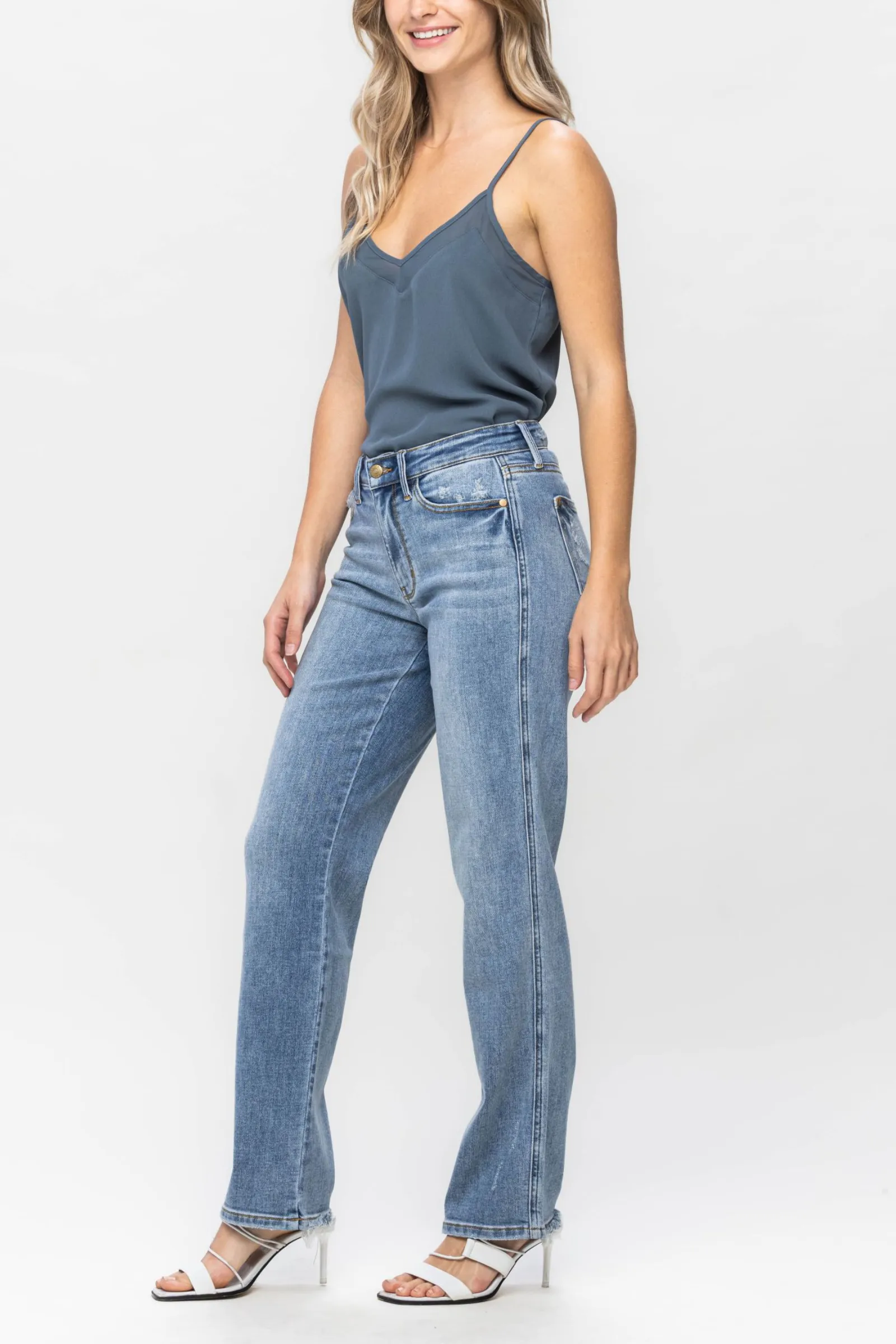 Judy Blue Mid Rise Cell Phone Pocket Dad Straight Leg Jeans