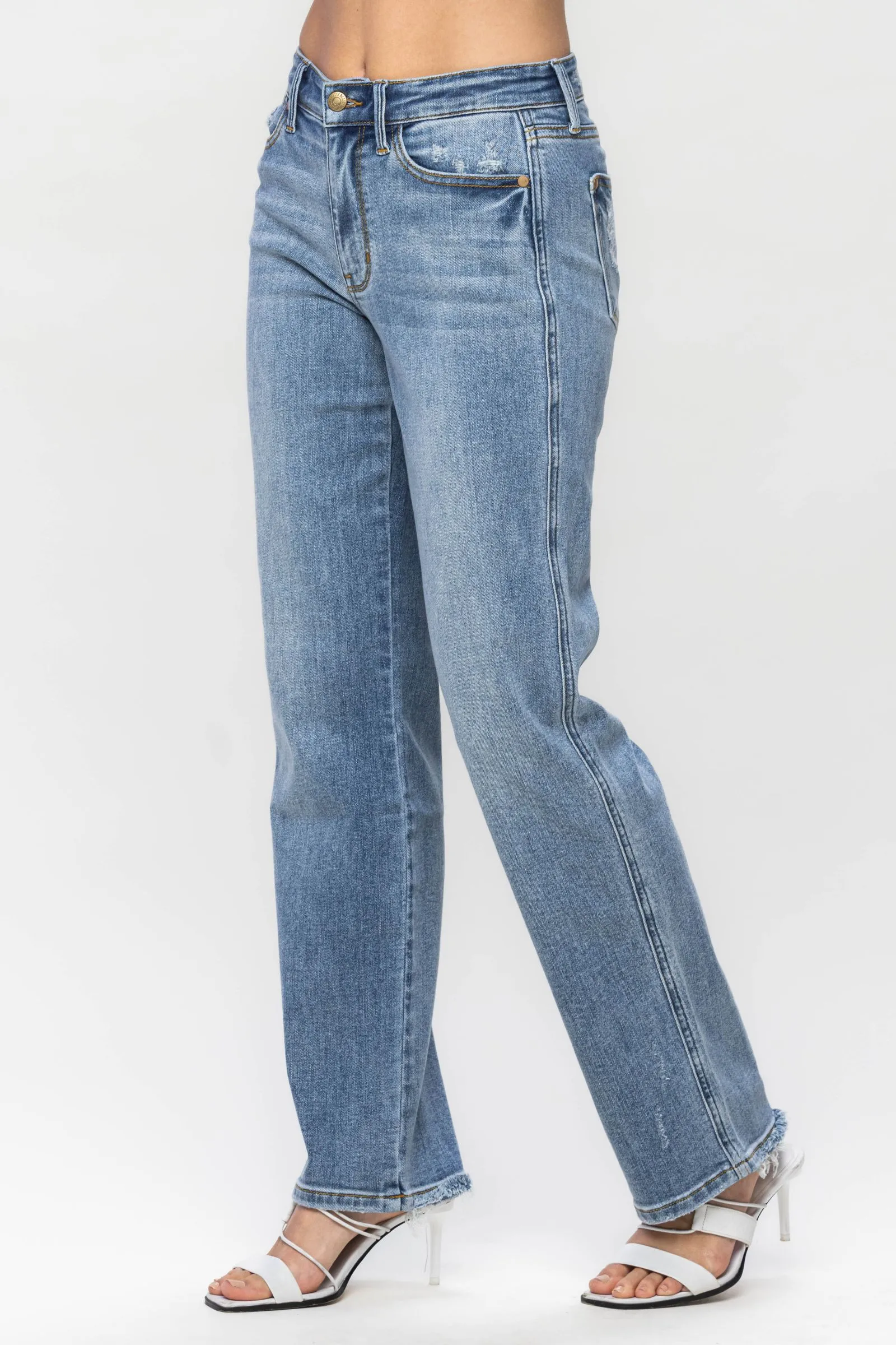 Judy Blue Mid Rise Cell Phone Pocket Dad Straight Leg Jeans
