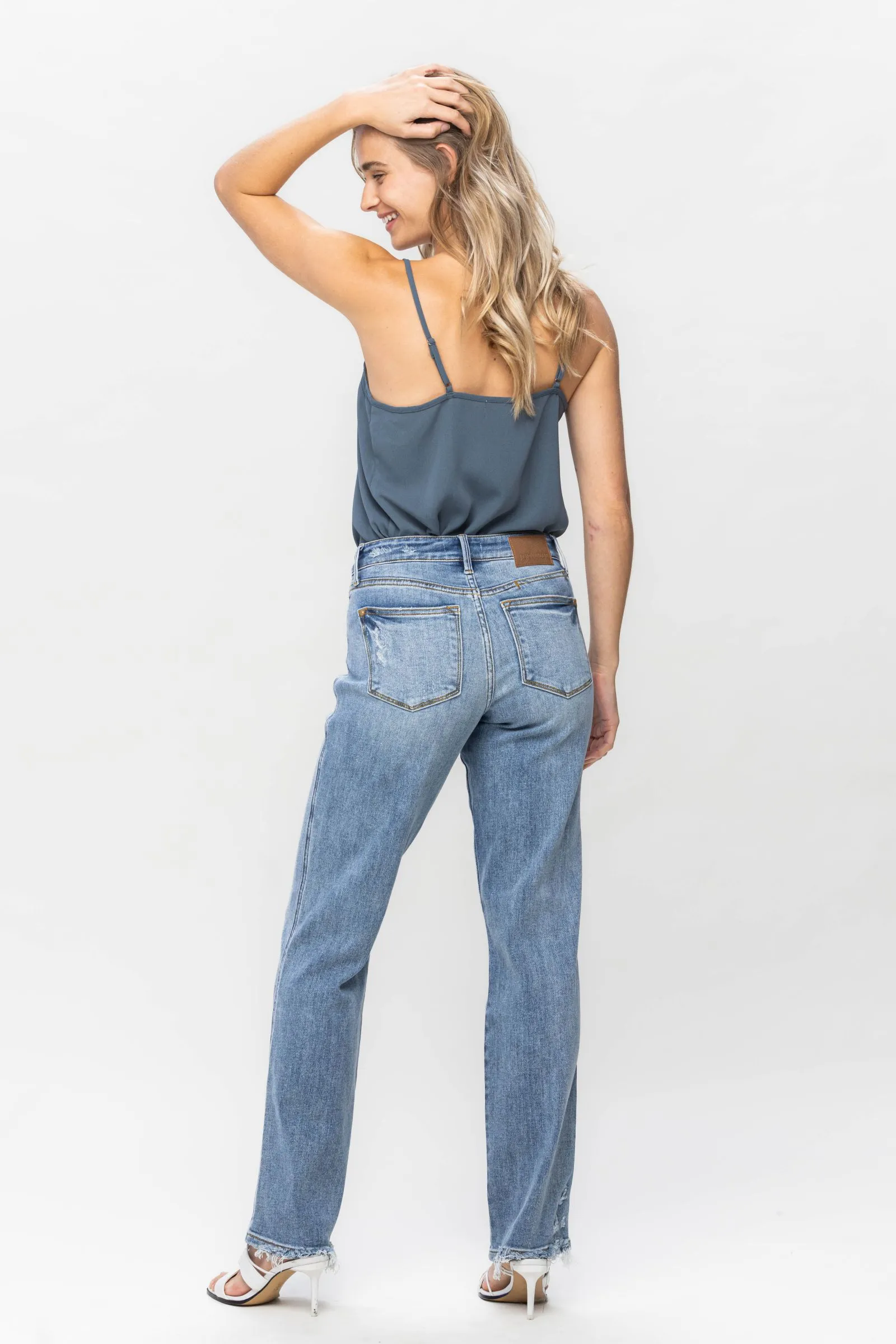 Judy Blue Mid Rise Cell Phone Pocket Dad Straight Leg Jeans