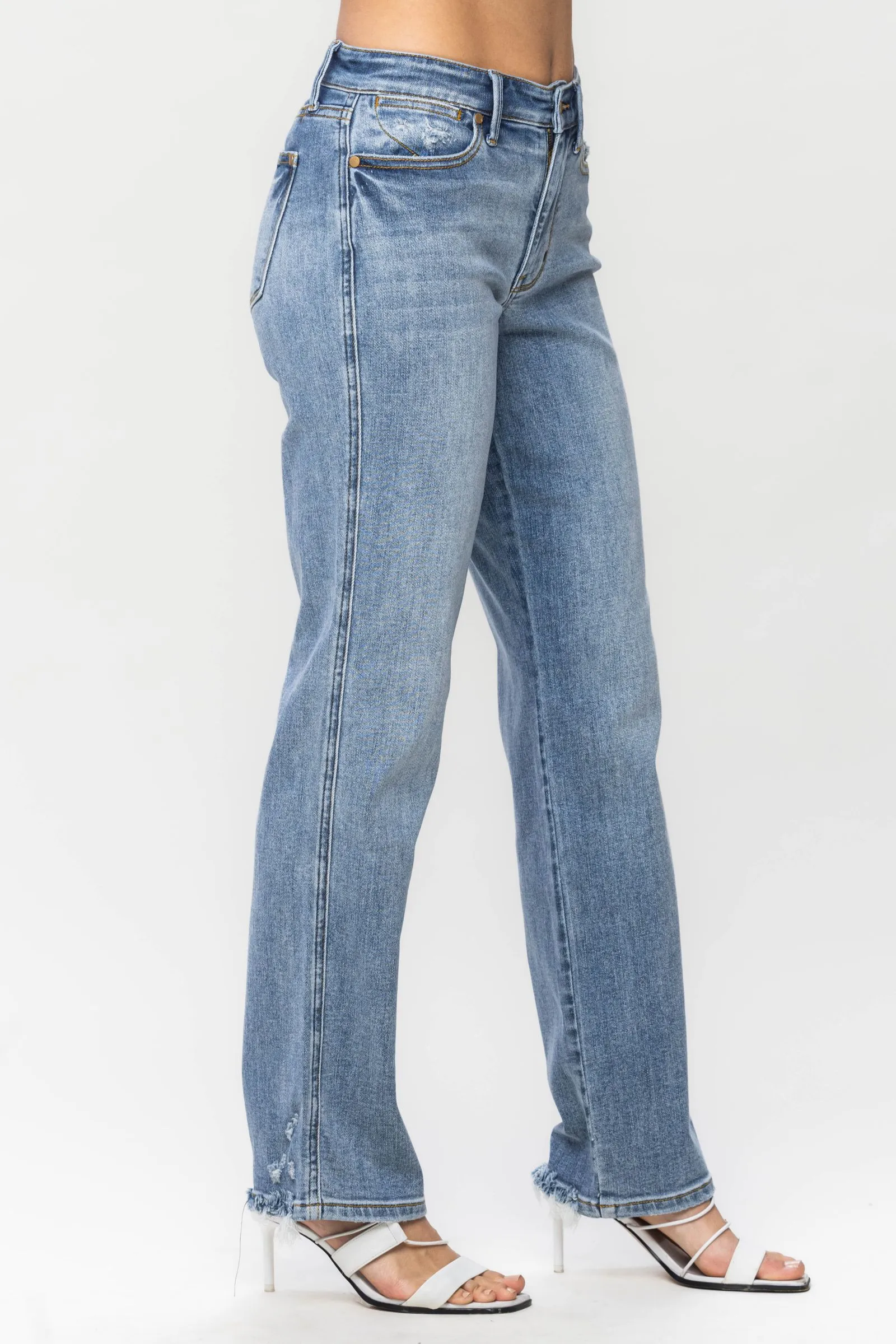 Judy Blue Mid Rise Cell Phone Pocket Dad Straight Leg Jeans